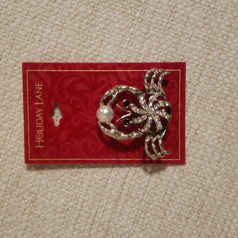 Holiday Lane Pearl Crab Brooch